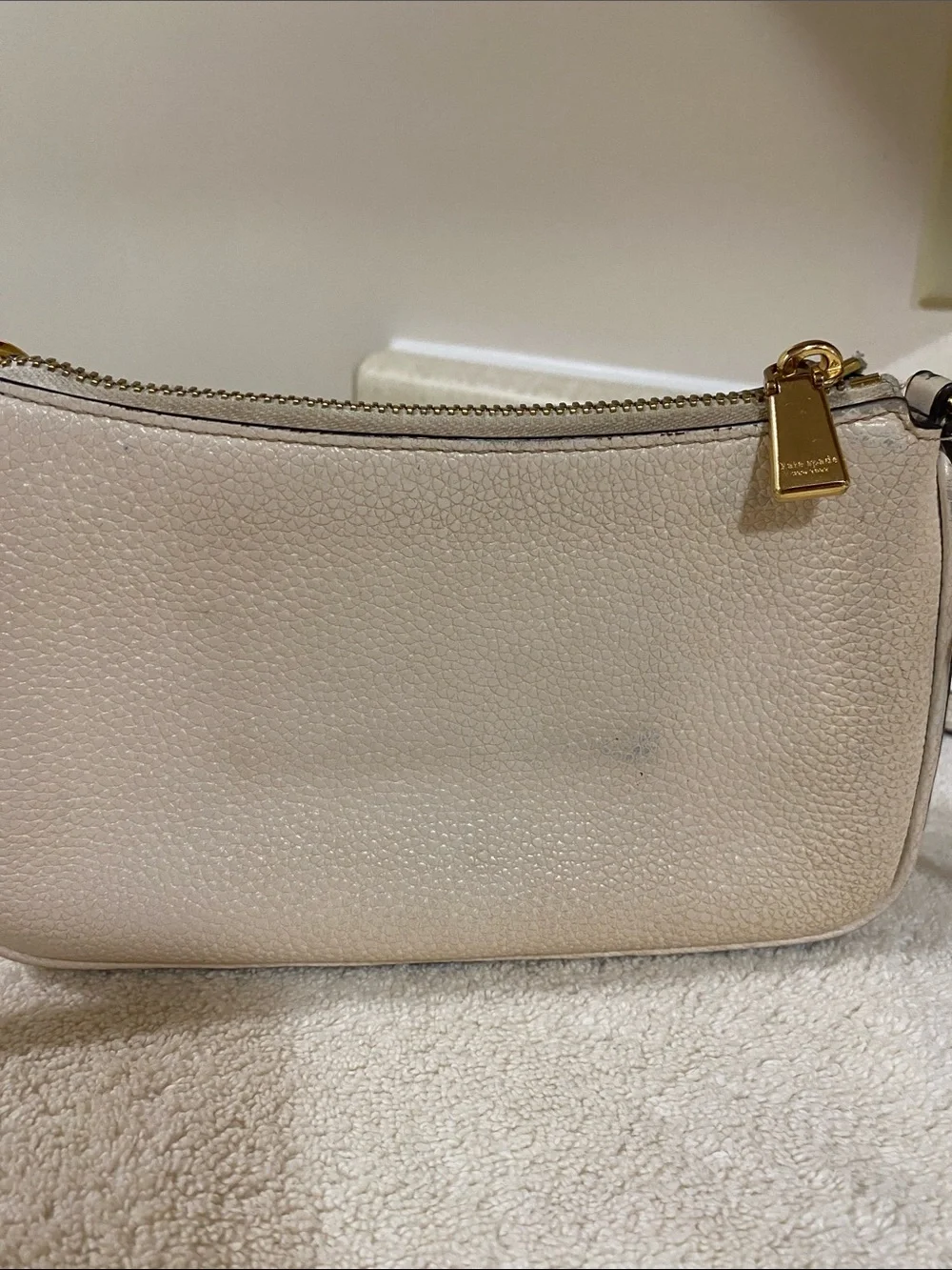 kate spade Cream Pebbled Leather Crossbody with Gold Chain Accent